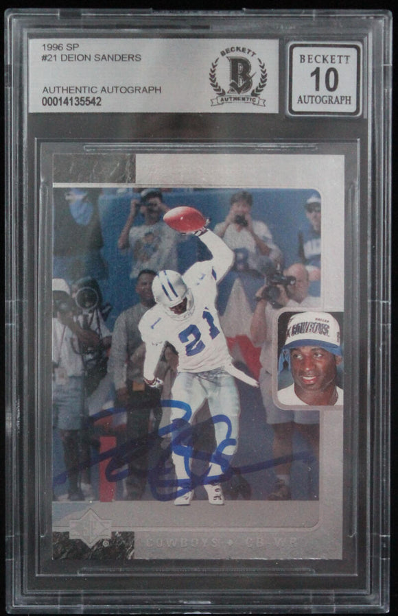 Cowboys Deion Sanders Signed 1996 Summit #53 Card BAS Slabbed