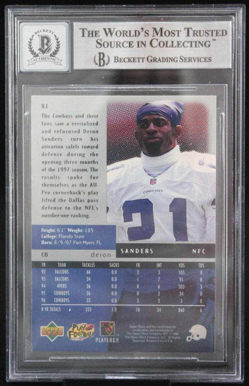 1998 Black Diamond #81 Deion Sanders Dallas Cowboys BAS Autograph 10 – The  Jersey Source