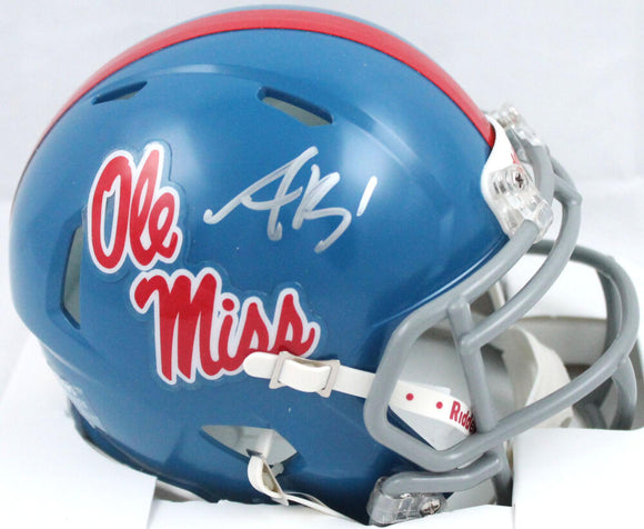 AJ Brown Autographed Ole Miss Speed Lt. Blue Mini Helmet-Beckett W Hologram *Silver Image 1