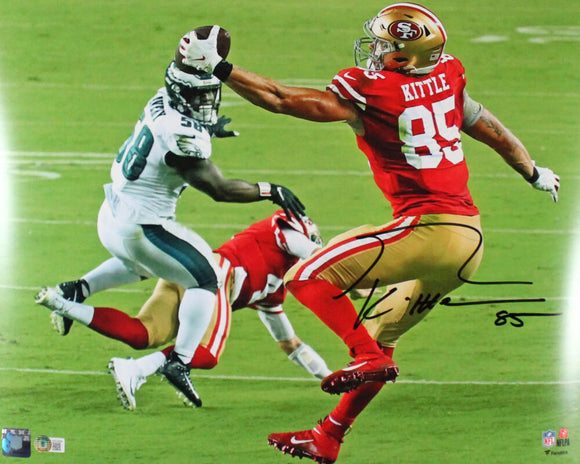 George Kittle Autographed San Francisco 49ers 16x20 One Hand Catch Photo- Beckett W Hologram *Black Image 1