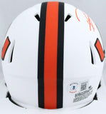 Ray Lewis Autographed Miami Hurricanes Lunar Speed Mini Helmet-Beckett W Hologram *Orange Image 3