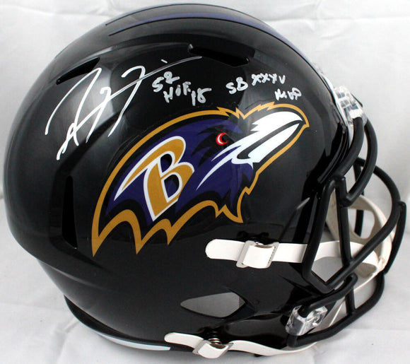 Ray Lewis Signed Baltimore Ravens F/S Speed Helmet w/2 Insc.-Beckett W Hologram *Silver Image 1