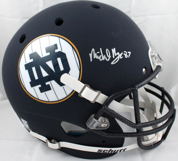 Michael Mayer Signed F/S Notre Dame Matte Navy Schutt Helmet-Beckett W Hologram *Silver Image 1