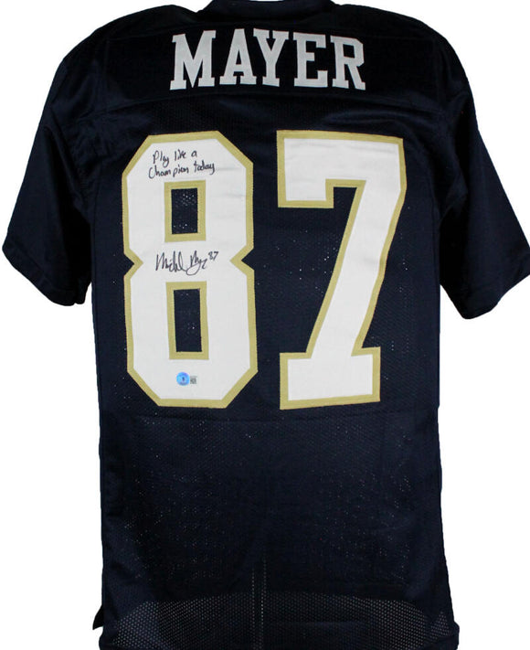 Michael Mayer Autographed Blue College Style Jersey w/Play Like a Champ-Beckett W Hologram *Black Image 1