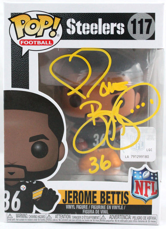 Jerome Bettis Autographed Pittsburgh Steelers Funko Pop Figurine #117-Beckett W Hologram *Yellow Image 1