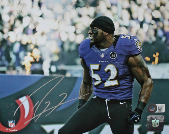 Ray Lewis Autographed Baltimore Ravens 8x10 Grunt Photo-Beckett W Hologram *Silver Image 1