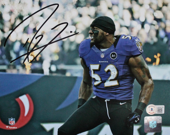 Ray Lewis Autographed Baltimore Ravens 8x10 Grunt Photo-Beckett W Hologram *Black Image 1