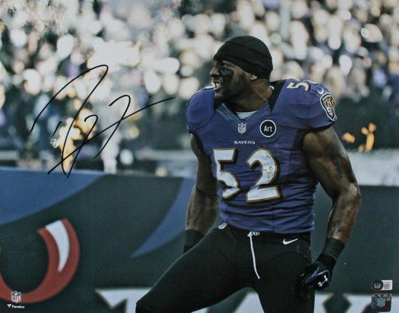 Ray Lewis Autographed Baltimore Ravens 16x20 FP Grunt Photo -Beckett W Hologram *Black Image 1