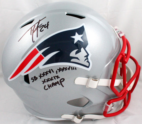 Ty Law Autographed New England Patriots F/S Speed Helmet w/SB Champs-Beckett W Hologram *Black Image 1
