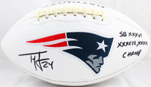 Ty Law Autographed New England Patriots Logo Football w/SB Champ-Beckett W Hologram *Black Image 1
