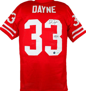 Ron Dayne Autographed Red College Style Jersey w/99H-Beckett W Hologram *Black Image 1