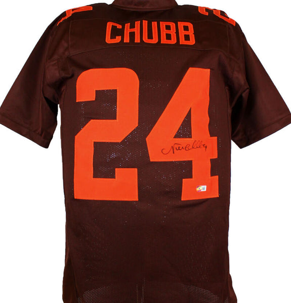 Nick Chubb Autographed/Signed College Style Red XL Jersey Beckett