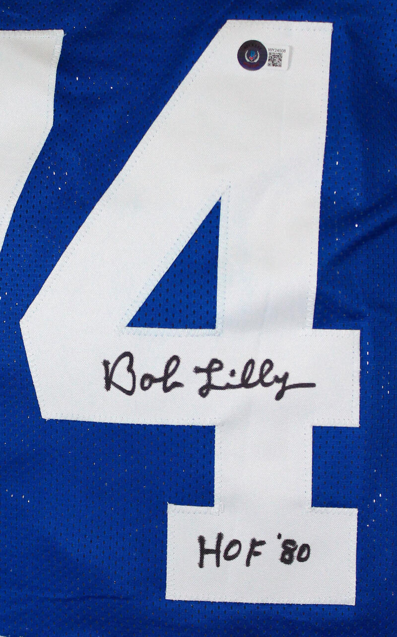 Bob Lilly Autographed Dallas Cowboys Custom Jersey Inscribed HOF 80