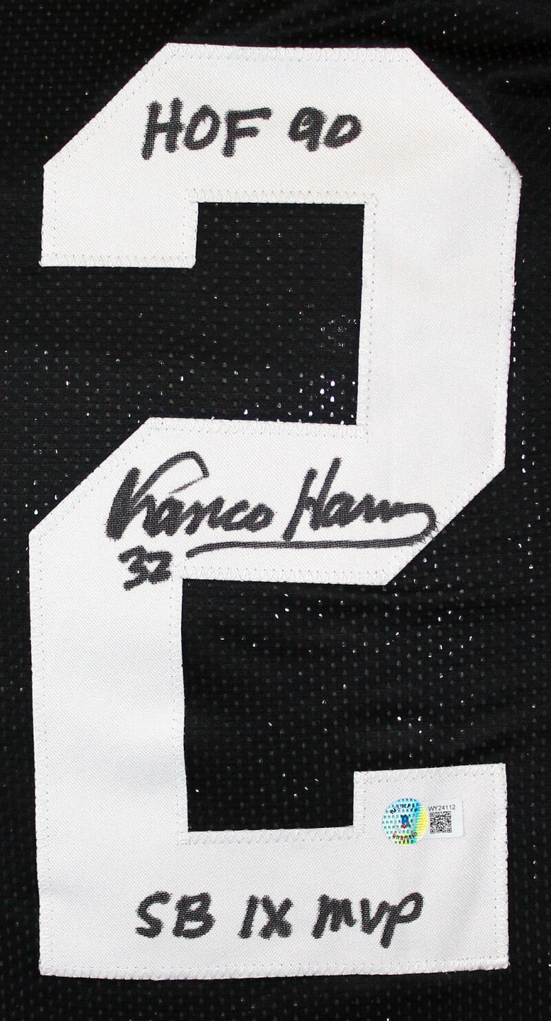 Franco Harris Autographed/Signed Pro Style Black XL Jersey Beckett