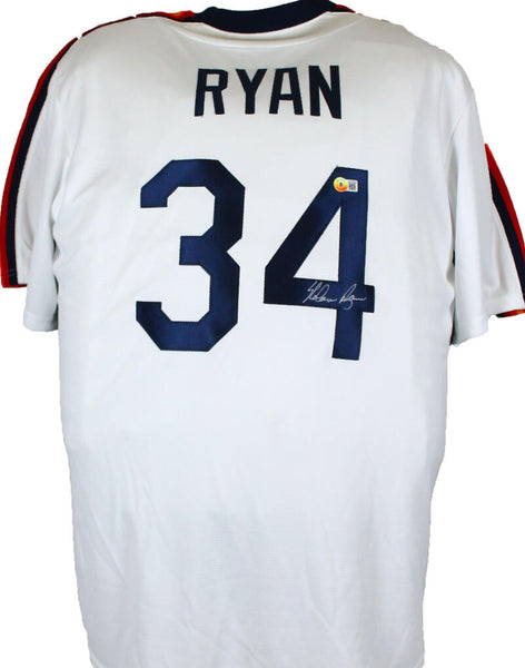 Nolan Ryan Autographed and Framed Rainbow Astros Majestic Jersey