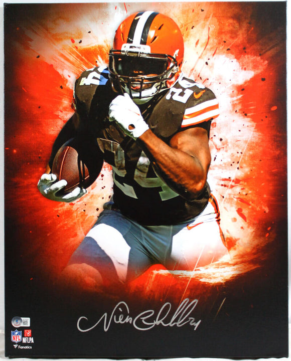 Nick Chubb Autographed Browns Framed 16x20 Stretched Canvas-Beckett W Hologram *Silver Image 1