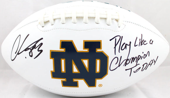 Chase Claypool Autographed Notre Dame Logo Football w/Play Like a Champ-Beckett W Hologram *Black Image 1