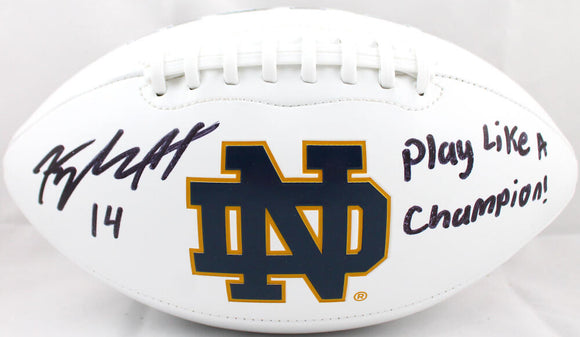 Kyle Hamilton Autographed Notre Dame Logo Football w/Play Like a Champion-Beckett W Hologram *Black Image 1