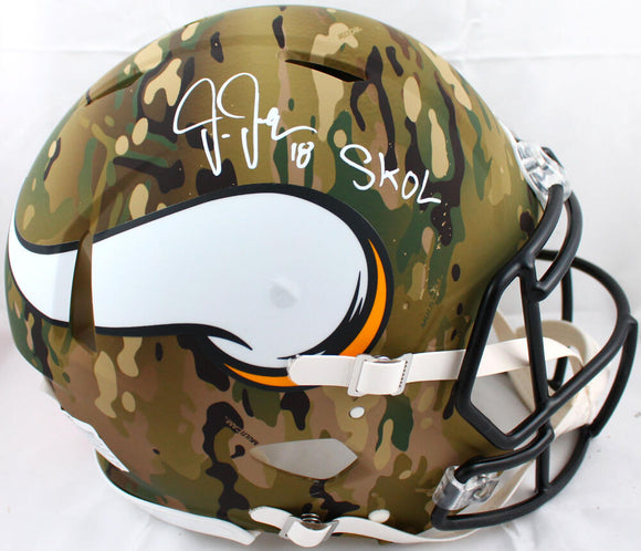 Justin Jefferson Autographed Minnesota Vikings Camo F/S Authentic Speed Helmet w/SKOL-Beckett W Hologram *White Image 1
