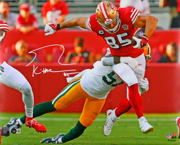 George Kittle Autographed San Francisco 49ers 16x20 Running v.GB Photo- Beckett W Hologram *White Image 1