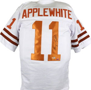 Major Applewhite Autographed White College Style Jersey- Beckett Hologram Image 1