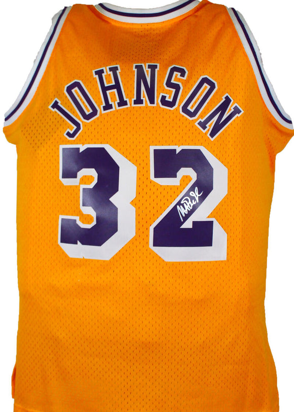 Magic Johnson Signed Lakers Gold Mitchell & Ness HWC Swingman Jersey-Beckett W Hologram *Silver Image 1