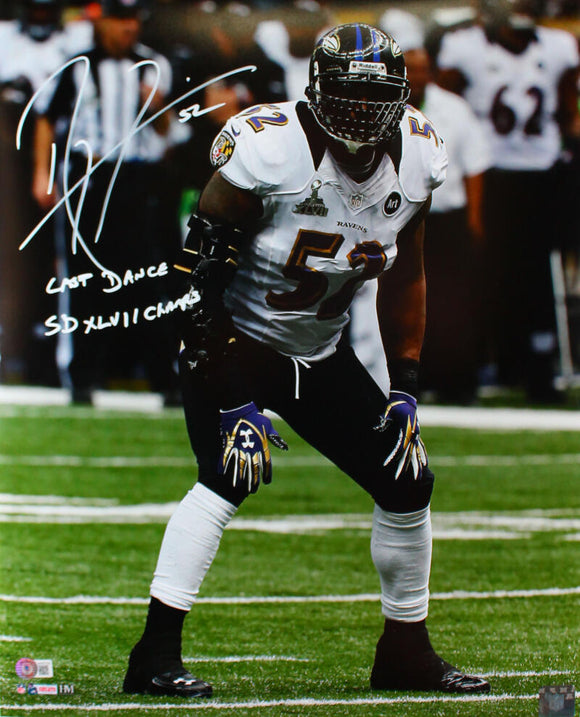 Ray Lewis Autographed Baltimore Ravens 16x20 HM Stance Photo w/SB Champs Last Dance -Beckett W Hologram *White Image 1