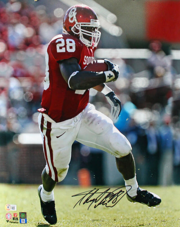 Adrian Peterson Autographed Oklahoma Sooners 16x20 FP Running Photo-Beckett W Hologram *White Image 1