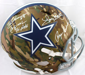 Staubach Dorsett Pearson Signed Cowboys F/S Camo Speed Authentic Helmet-Beckett W Hologram *White Image 1