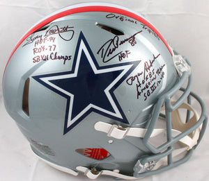 Staubach Dorsett Pearson Signed Cowboys F/S 1976 Speed Authentic Helmet Multiple Inscriptions-Beckett W Hologram *Black Image 1