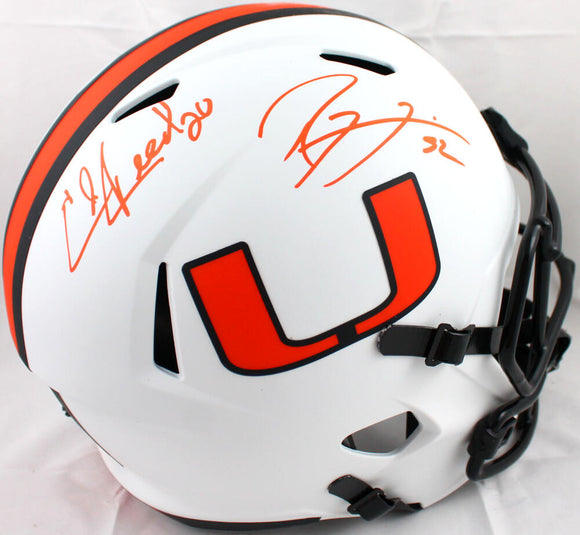 Ray Lewis Ed Reed Autographed Miami Hurricanes F/S Lunar Speed Helmet-Beckett W *Orange Image 1