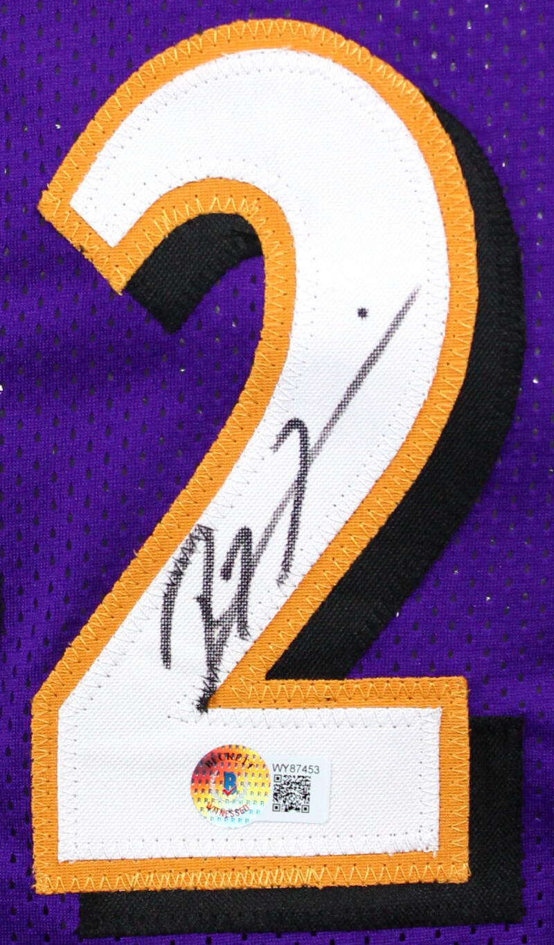 The Jersey Source Ray Lewis Ed Reed Autographed Purple Pro Style Jersey-Beckett W Hologram *Black