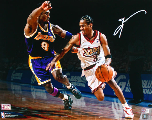 Allen Iverson Autographed Philadelphia 76ers 16x20 Spotlight v. Kobe Photo-Beckett W Hologram *White Image 1