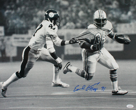 Earl Campbell Autographed Oilers 16x20 B&W Against Steelers Photo- JSA W Auth Image 1