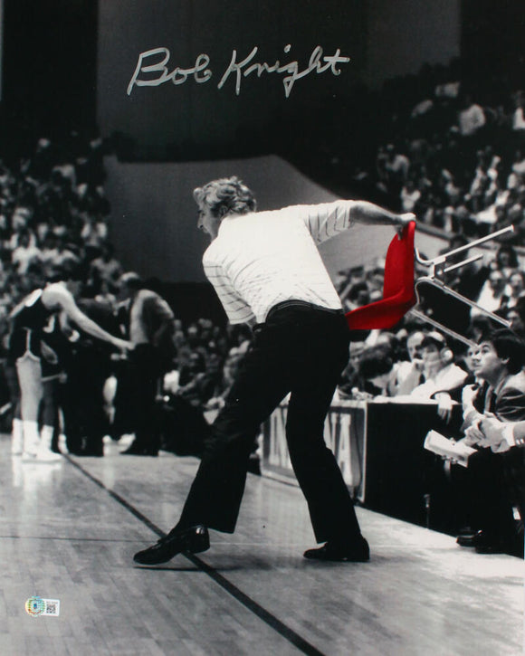 Bob Knight Autographed Indiana 16x20 B&W With Red Chair Photo- Beckett Hologram *Silver Image 1