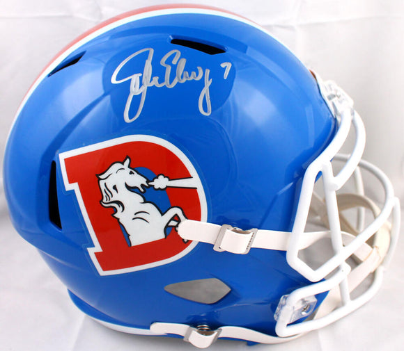 John Elway Autographed Denver Broncos F/S 75-96 TB Speed Helmet-Beckett W Hologram *Silver Image 1