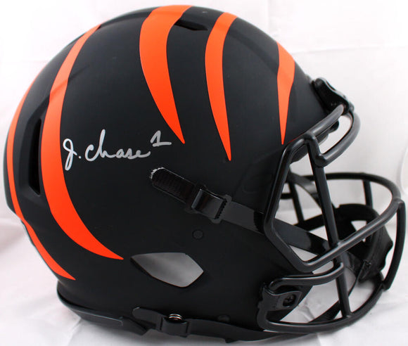 Ja'Marr Chase Autographed Cincinnati Bengals Eclipse F/S Speed Authentic Helmet -Beckett W Hologram *Silver Image 1