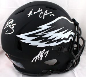 Vick,McNabb,Cunningham Autographed Philadelphia Eagles F/S Eclipse Speed Authentic Helmet-BA W Holo *Silver Image 1