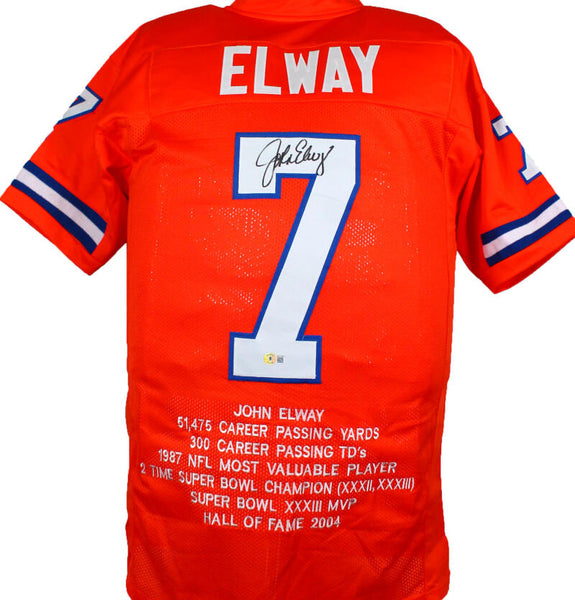 The Jersey Source John Elway Autographed White Pro Style Stat Jersey- Beckett W Hologram *Silver