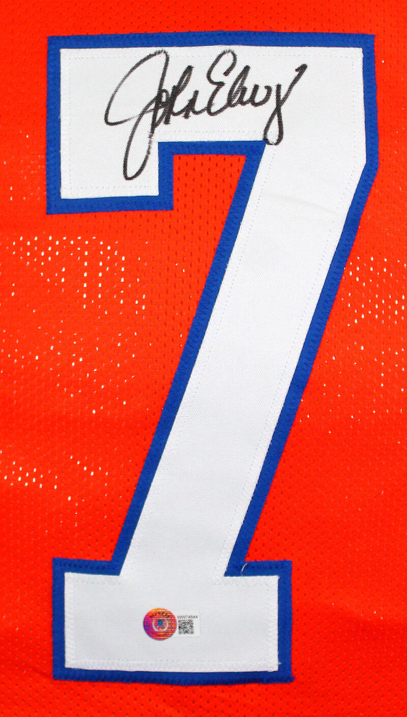 The Jersey Source John Elway Autographed Orange Pro Style Stat Jersey #2- Beckett W Hologram *Black