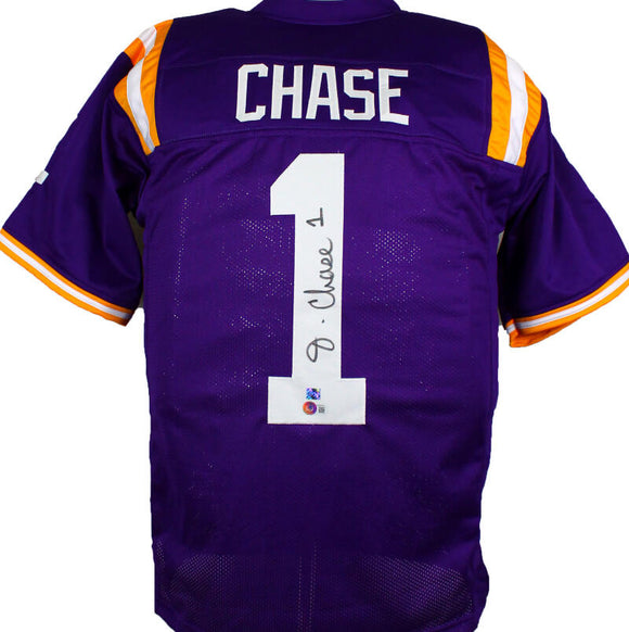 Ja'Marr Chase Autographed Purple College Style Jersey-Beckett W Hologram *Black Image 1