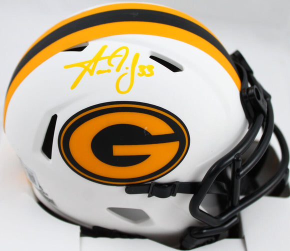 Aaron Jones Autographed Green Bay Packers Lunar Speed Mini Helmet- Beckett W Hologram *Yellow Image 1