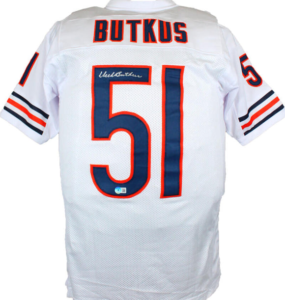 Dick Butkus Autographed White Pro Style Jersey- Beckett W Hologram *Silver Image 1
