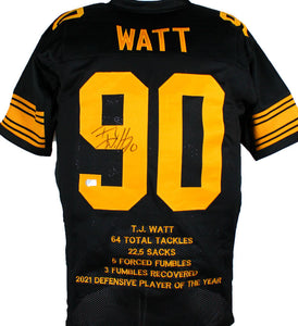 TJ Watt Autographed Black/Yellow Pro Style STAT Jersey-Beckett W