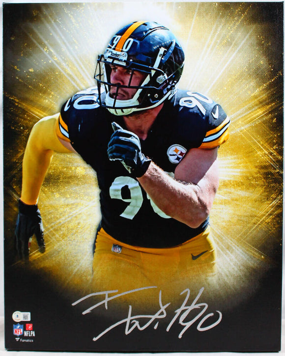 TJ Watt Autographed Steelers Framed 16x20 Stretched Canvas-Beckett W Hologram *Silver Image 1