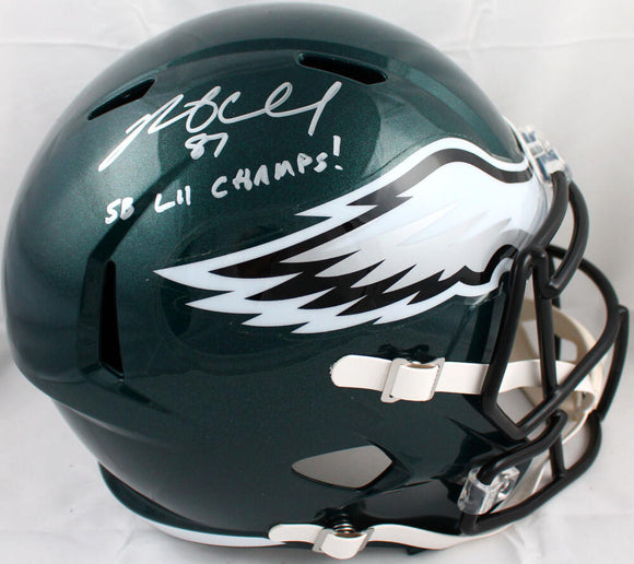 Brent Celek Autographed Philadelphia Eagles F/S Speed Helmet w/SB Champs-Beckett W Hologram *Silver Image 1