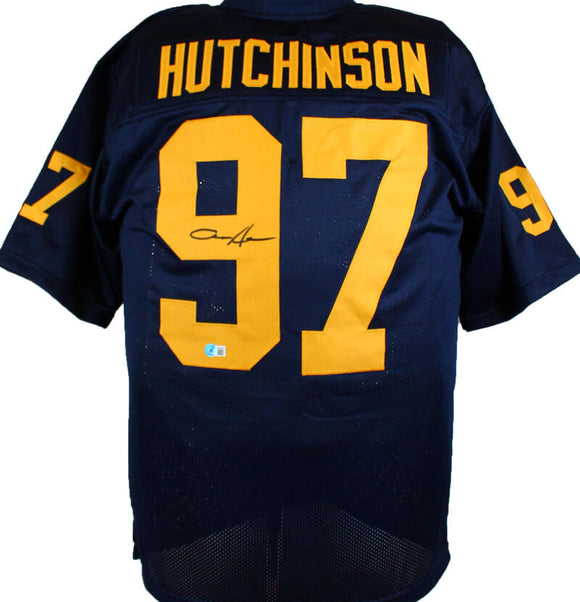 Aidan Hutchinson Autographed Blue College Style Jersey - Beckett W Hologram *Black Image 1