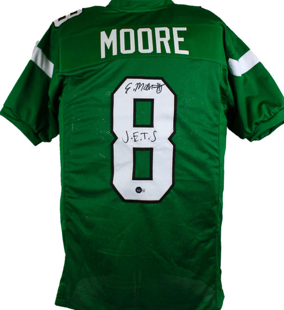 Elijah Moore Autographed Green Pro Style Jersey w/J.E.T.S - Beckett W Hologram *Black Image 1