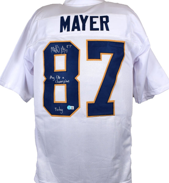 Michael Mayer Autographed Blue College Style Jersey w/Play Like a Champion Today- Beckett W Hologram *Silver Image 1