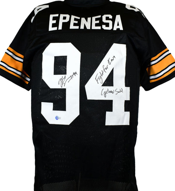AJ Epenesa Autographed Black College Style Jersey w/Fight/Cyclones Suck- Beckett W Hologram *Black  Image 1